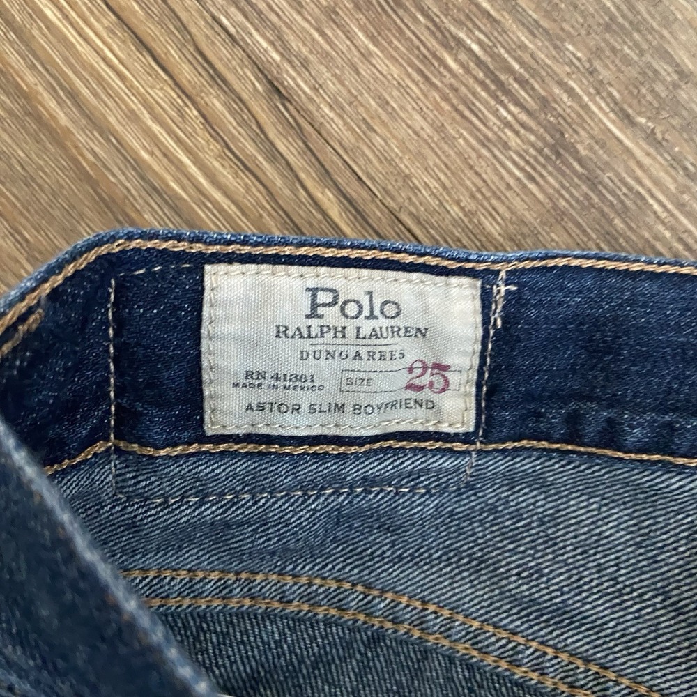 Polo Ralph Lauren Dungarees Patchwork Blue Distressed Denim Pants Wmns Sz 25 NEW - Picture 6 of 10